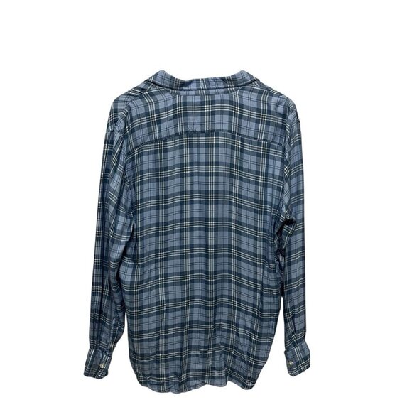 Frank & Eileen Relaxed Button Up Shirt Blue Plaid Size M Roll Up Sleeves - Picture 3 of 9